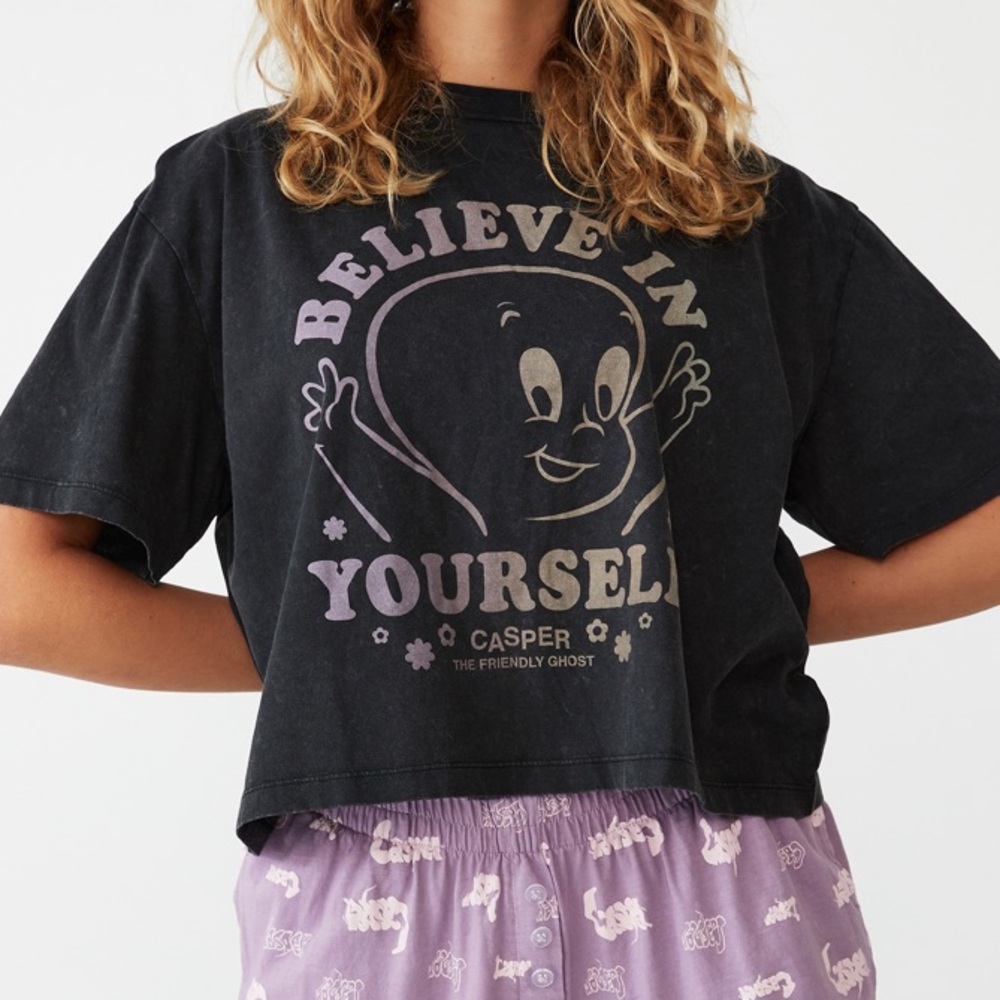 Cotton On Casper the Friendly Ghost Jersey Chopped Baby T-Shirt Retro‎ Spooky